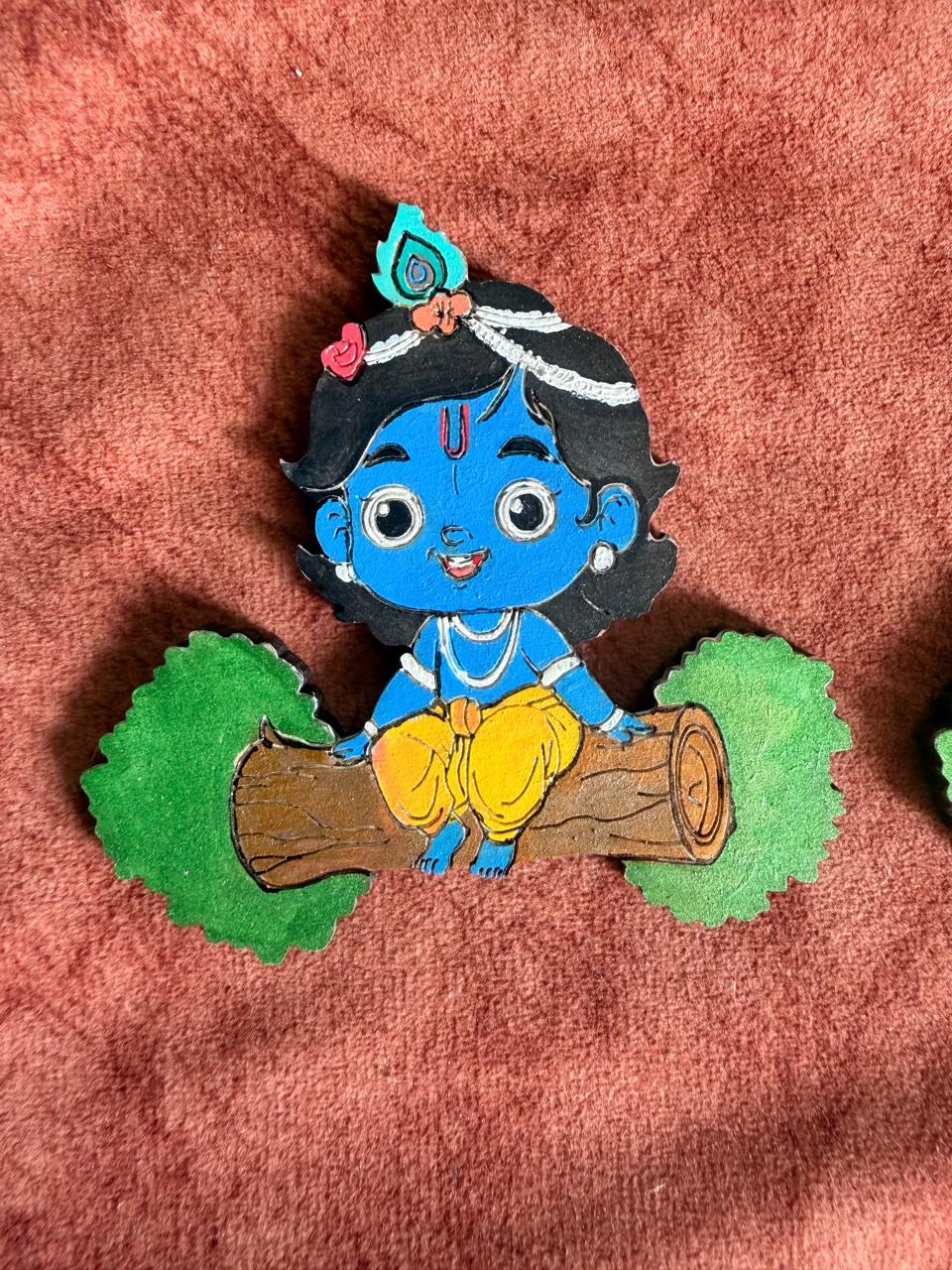 Hand-painted Bal Krishna wooden wall charm