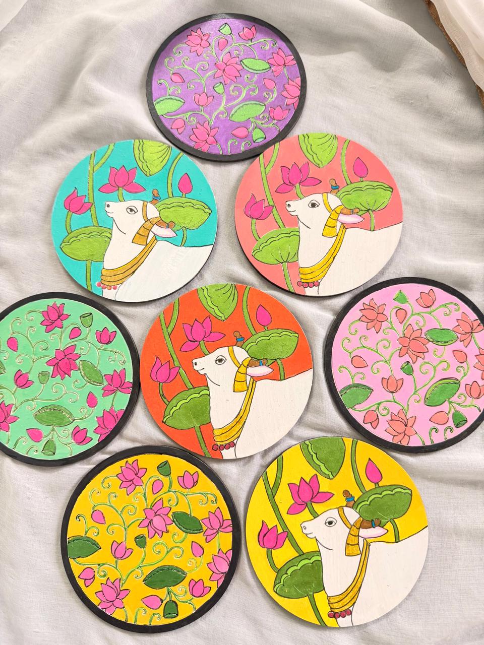 Pichwai cows & lotuses, set of 8